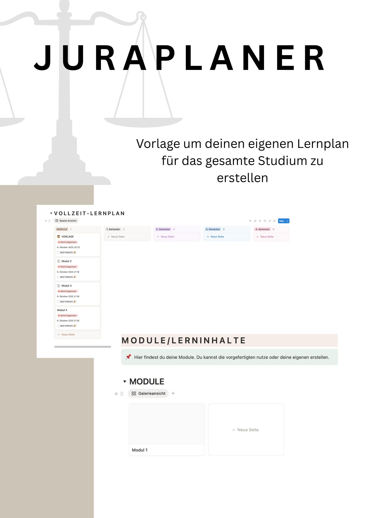 JURAPLANER - BLANKO (Notion Template/Vorlage) - Study law with Angie