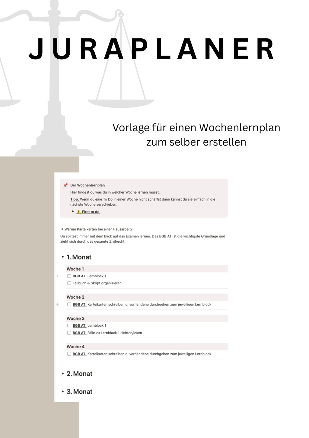 JURAPLANER - BLANKO (Notion Template/Vorlage) - Study law with Angie