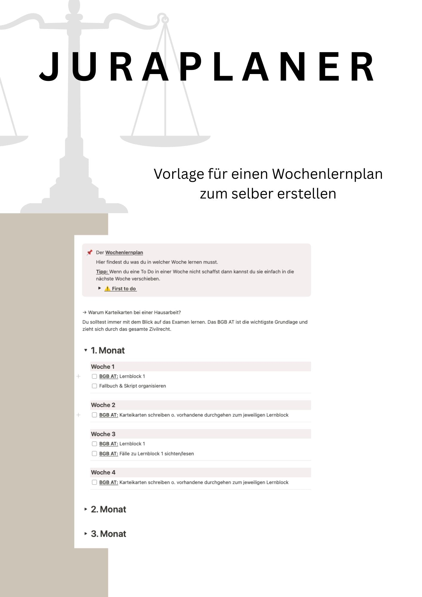 JURAPLANER - BLANKO (Notion Template/Vorlage) - Study law with Angie