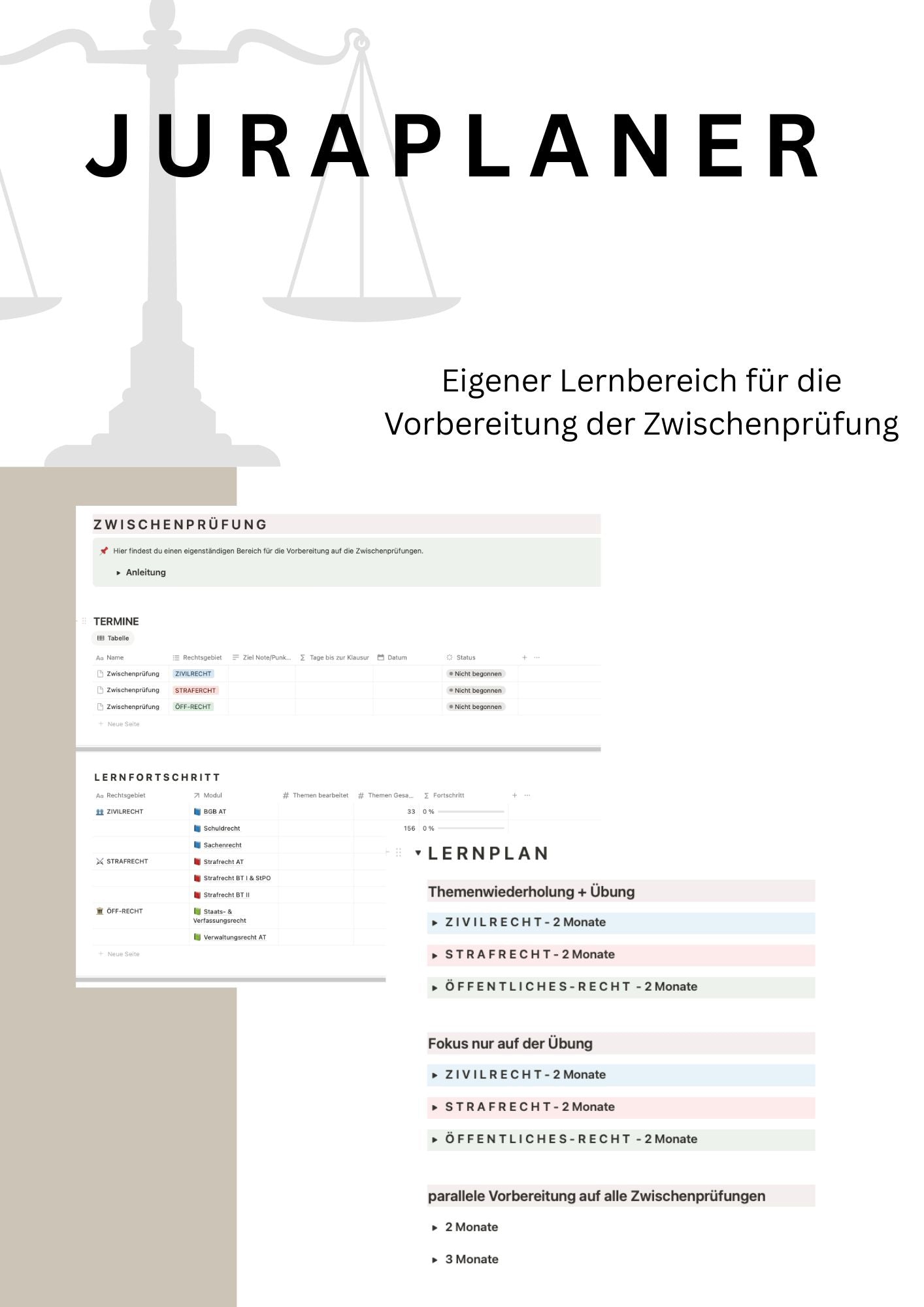 JURAPLANER - BLANKO (Notion Template/Vorlage) - Study law with Angie