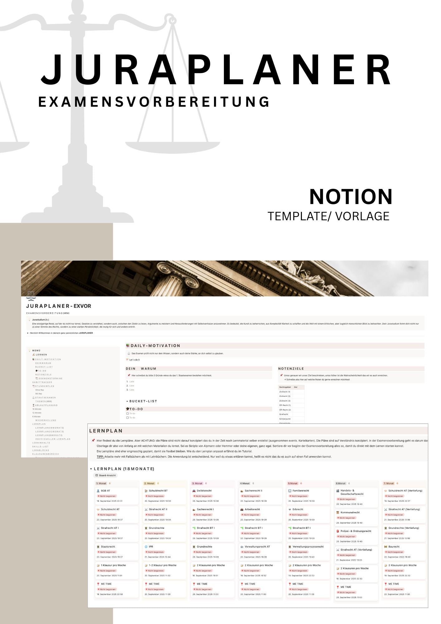 JURAPLANER - Examensvorbereitung (NRW) - Notion Vorlage /Template - Study law with Angie