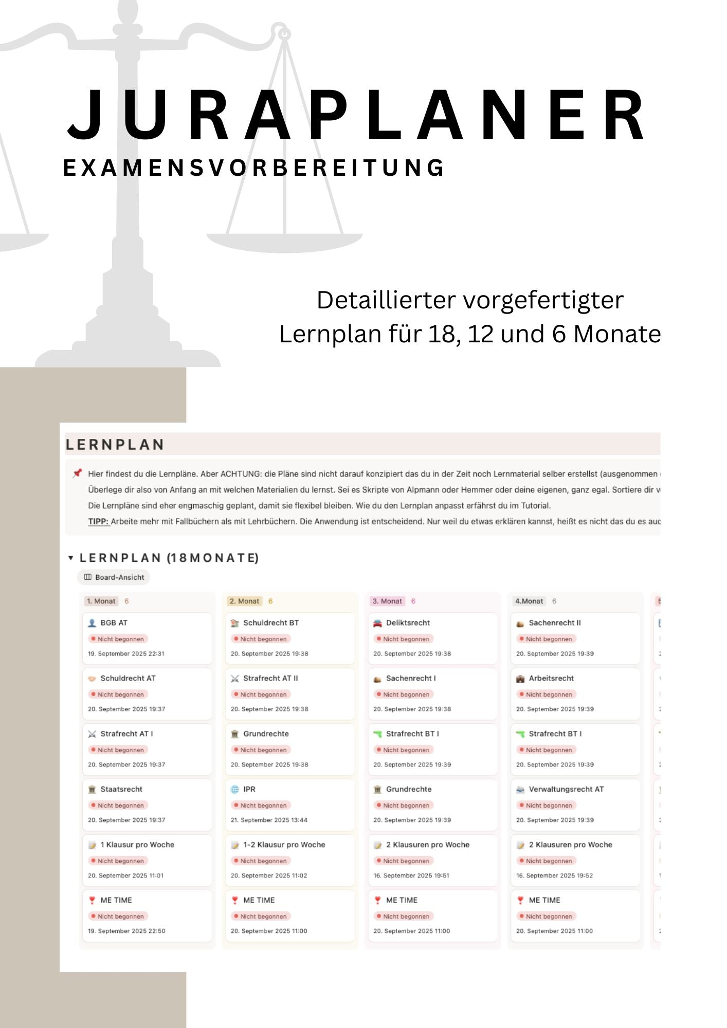 JURAPLANER - Examensvorbereitung (NRW) - Notion Vorlage /Template - Study law with Angie