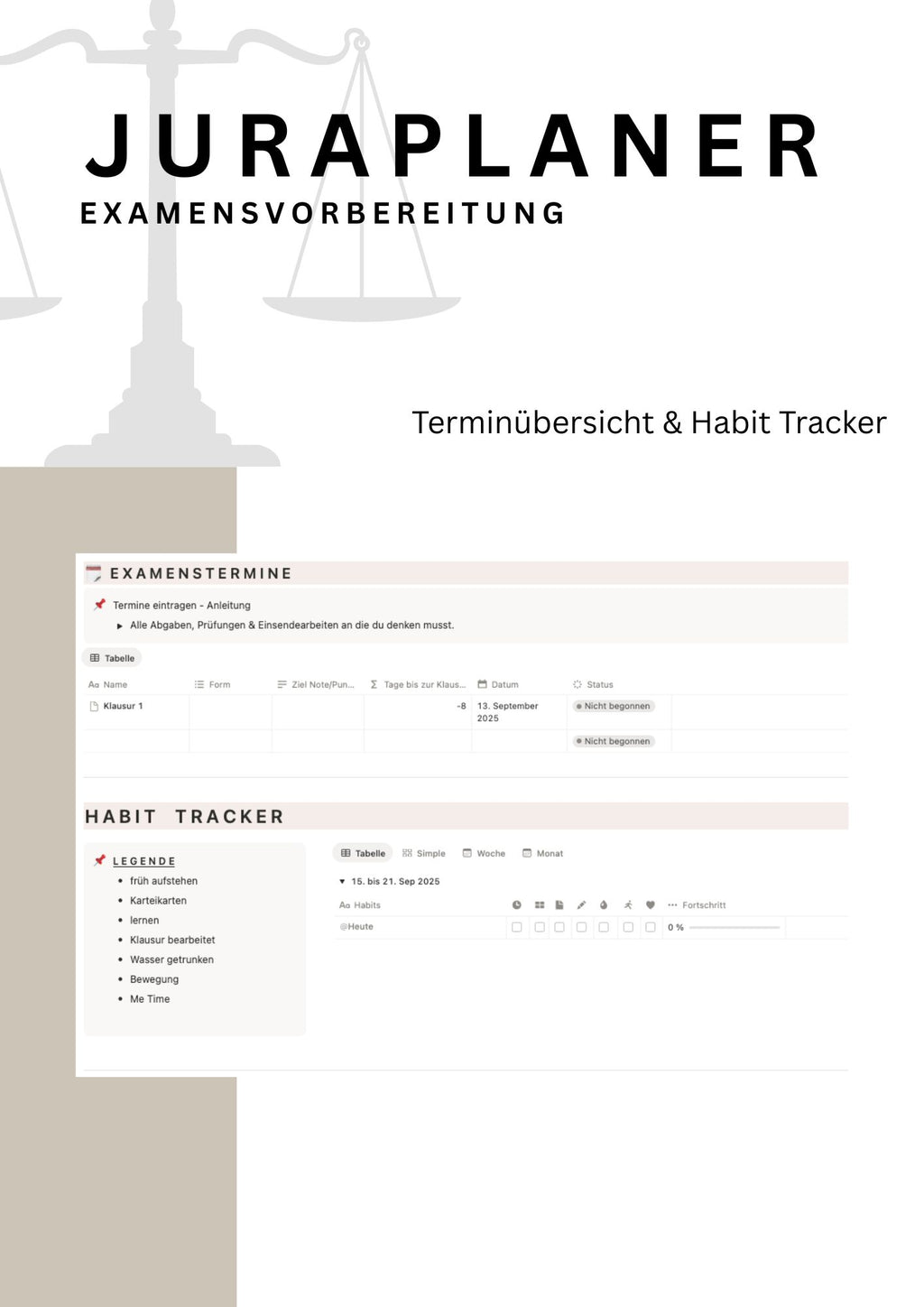 JURAPLANER - Examensvorbereitung (NRW) - Notion Vorlage /Template - Study law with Angie