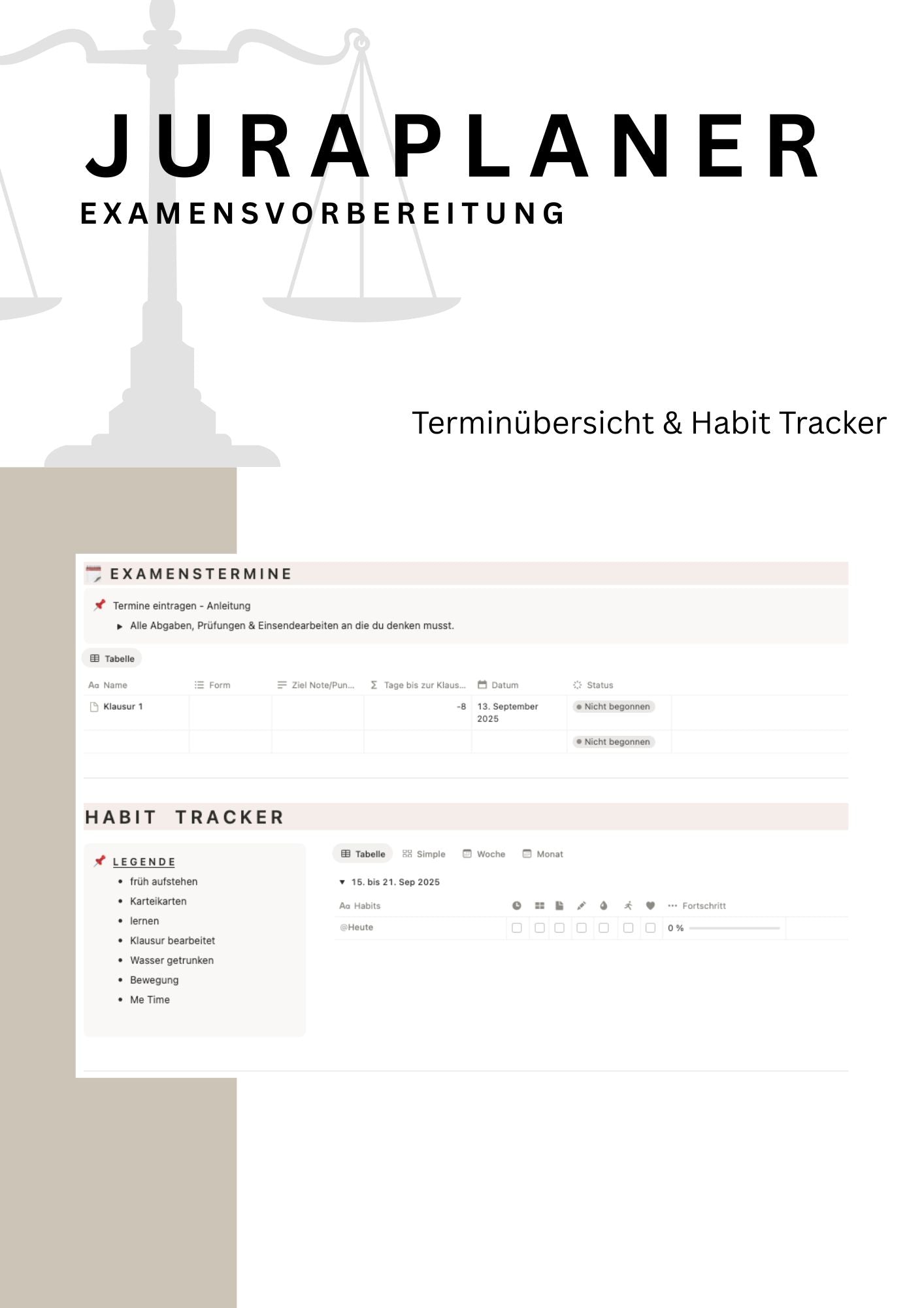 JURAPLANER - Examensvorbereitung (NRW) - Notion Vorlage /Template - Study law with Angie