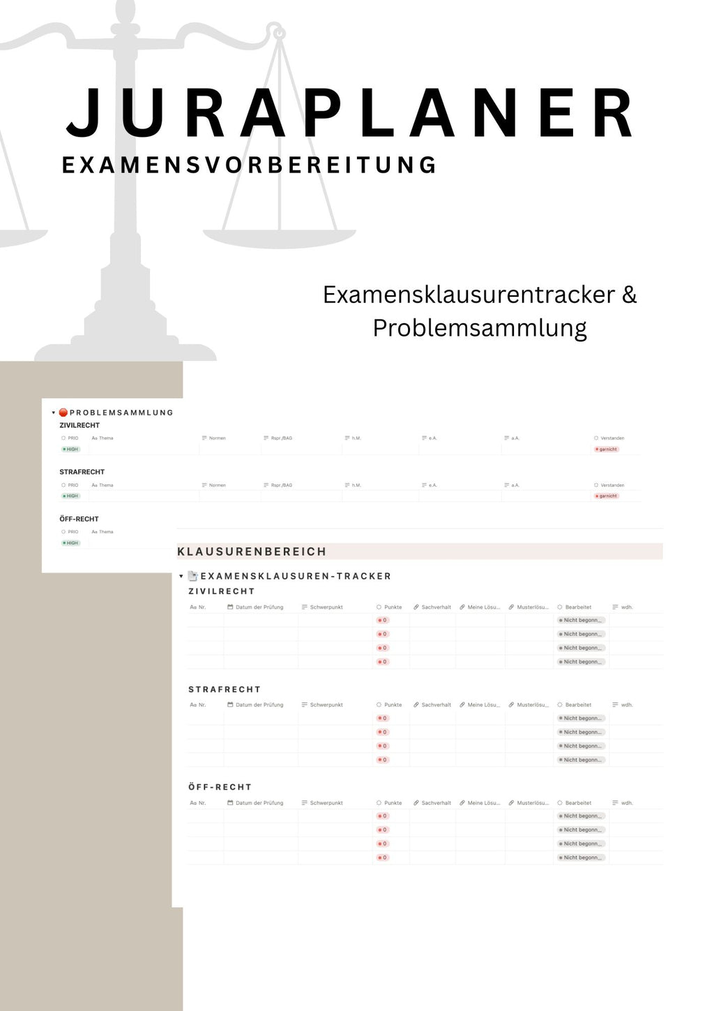 JURAPLANER - Examensvorbereitung (NRW) - Notion Vorlage /Template - Study law with Angie