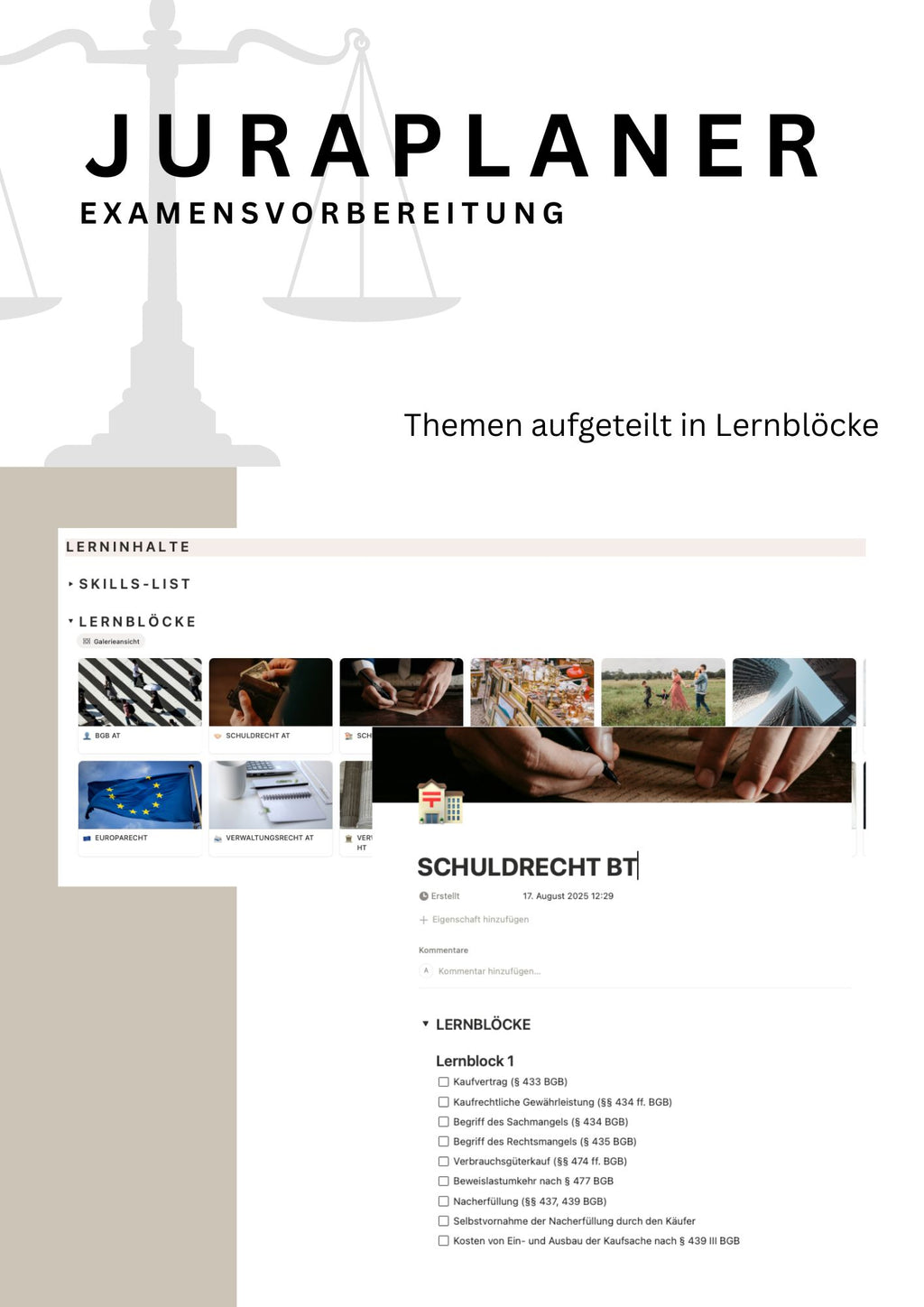 JURAPLANER - Examensvorbereitung (NRW) - Notion Vorlage /Template - Study law with Angie