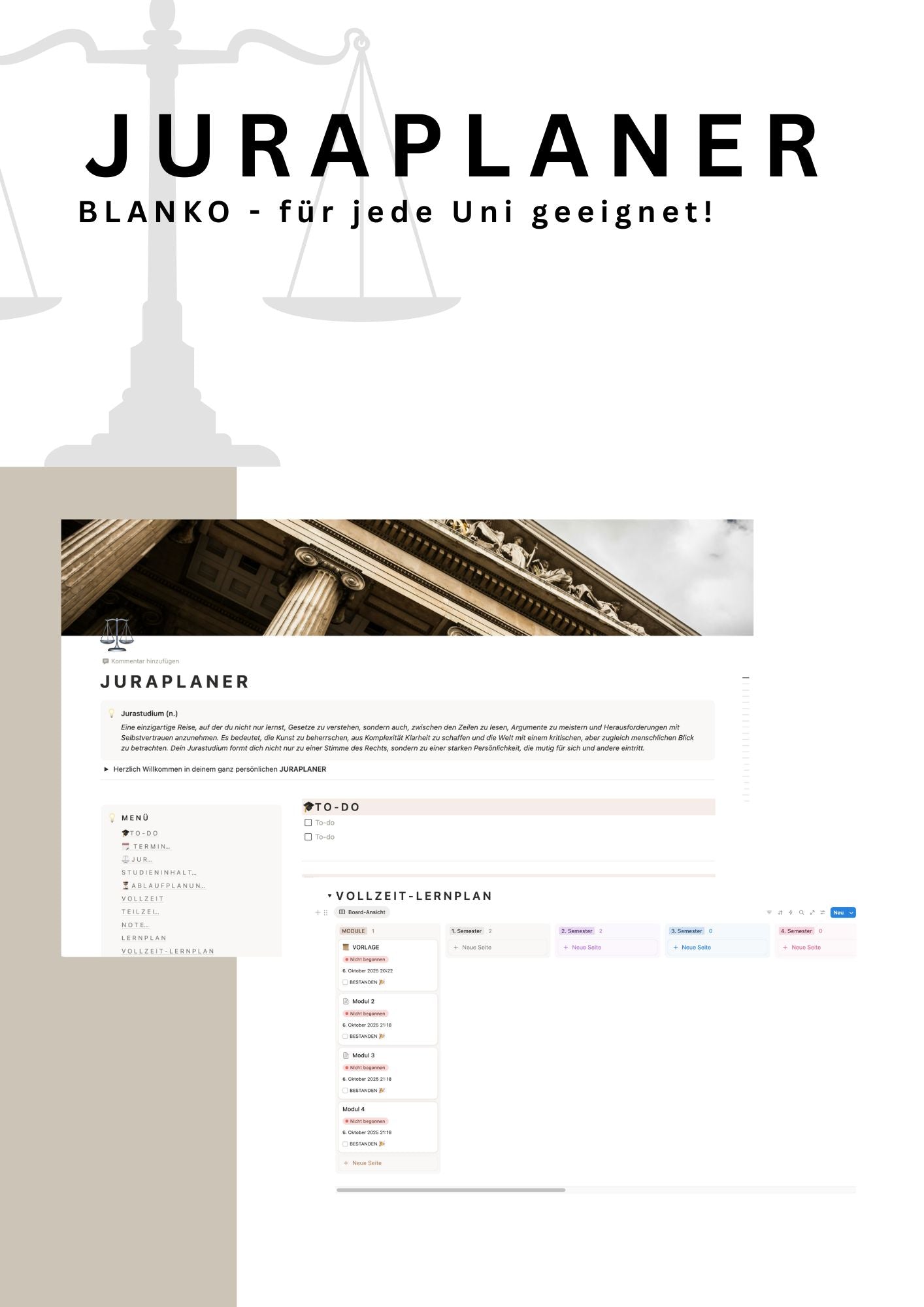 JURAPLANER - BLANKO (Notion Template/Vorlage) - Study law with Angie