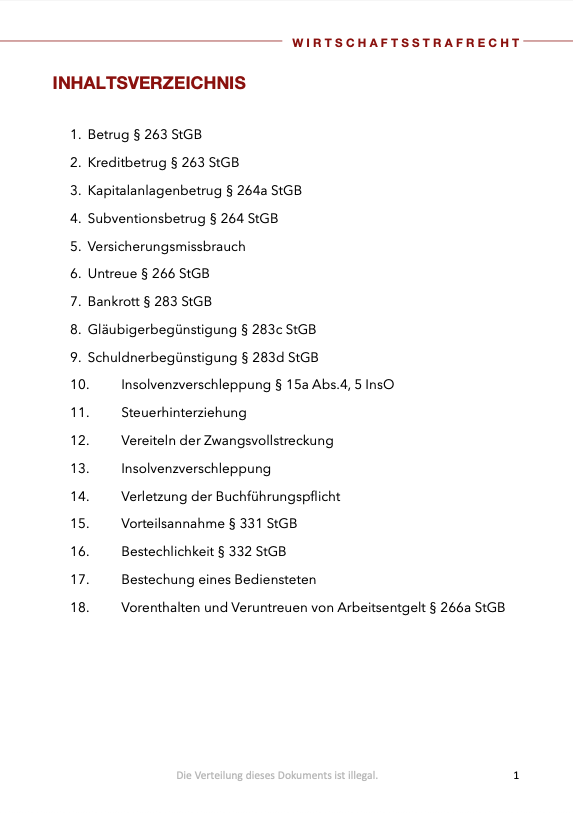 Wirtschaftsstrafrecht - Skript - Study law with Angie