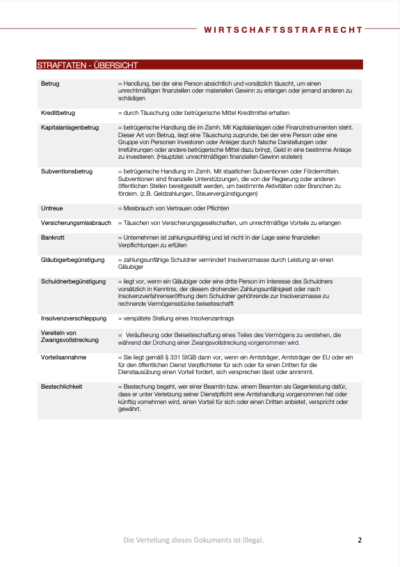 Wirtschaftsstrafrecht - Skript - Study law with Angie