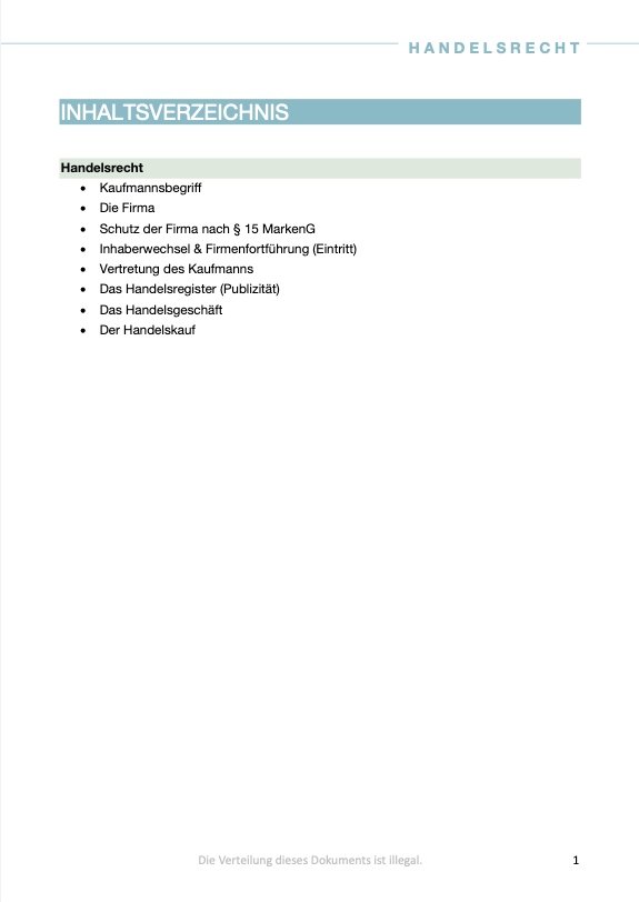 Handelsrecht - Skript - Study law with Angie