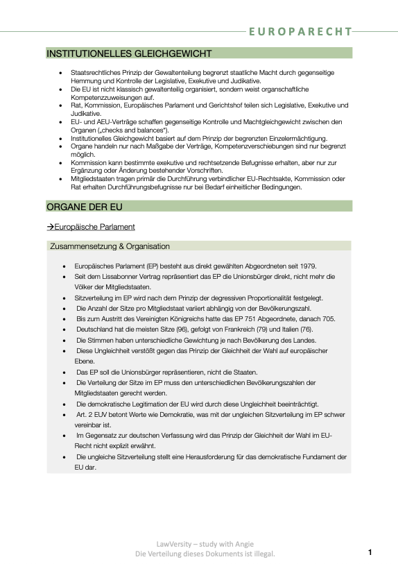 Europarecht - Skript - Study law with Angie