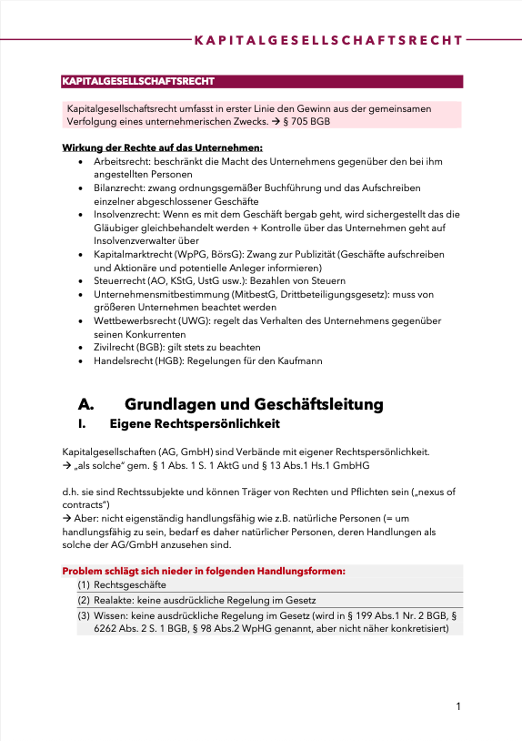 Kapitalgesellschaftsrecht - Skript - Study law with Angie