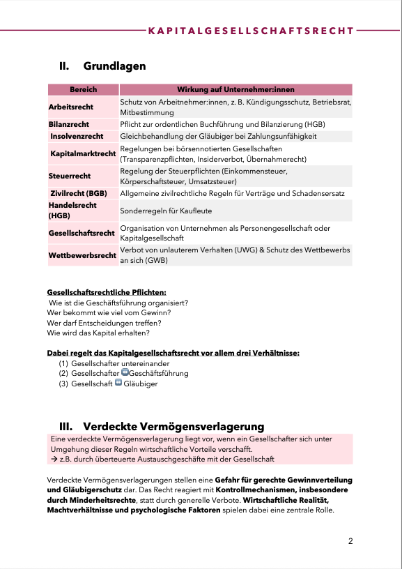 Kapitalgesellschaftsrecht - Skript - Study law with Angie