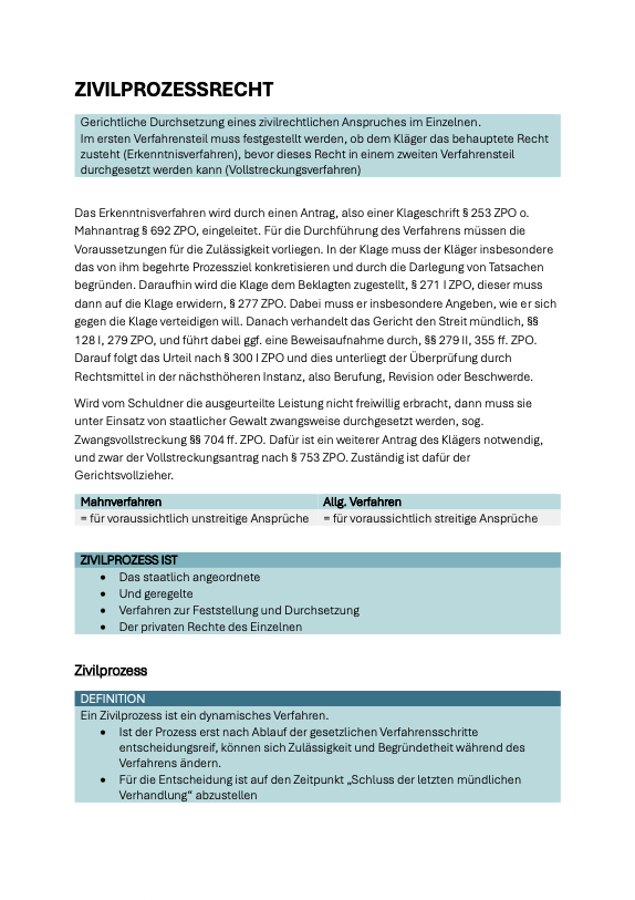 Zivilprozessrecht - Skript - Study law with Angie