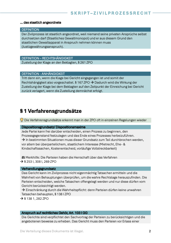Zivilprozessrecht - Skript - Study law with Angie