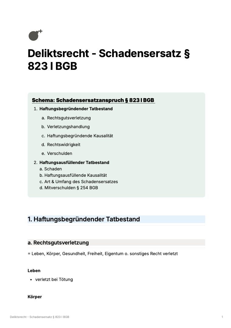 Deliktsrecht - KOSTENLOS Übersicht & Schemata - Study law with Angie