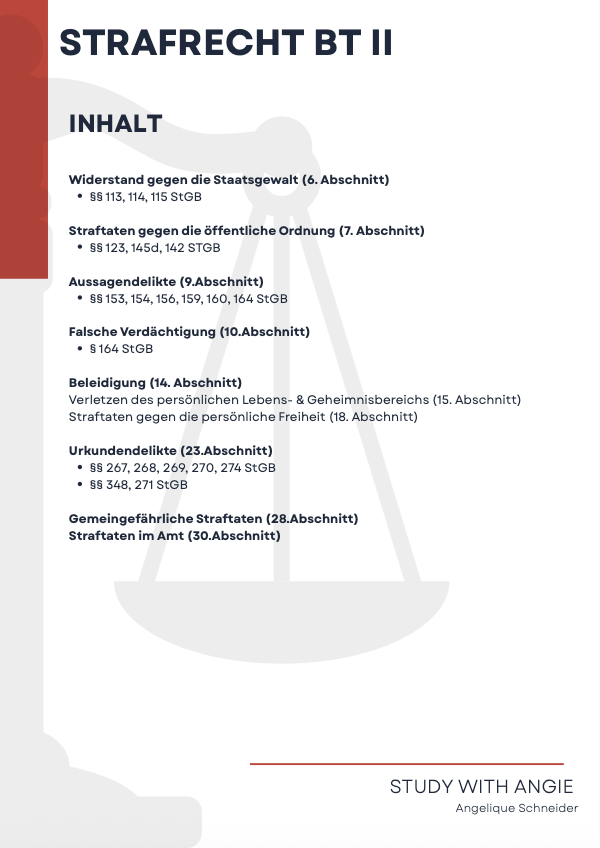 Strafrecht BT II - Workbook - Study law with Angie