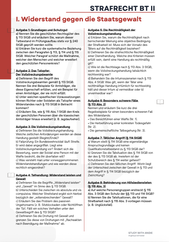 Strafrecht BT II - Workbook - Study law with Angie