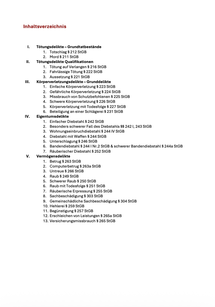 Strafrecht BT I - Skript - Study law with Angie