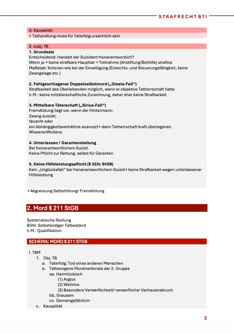 Strafrecht BT I - Skript - Study law with Angie