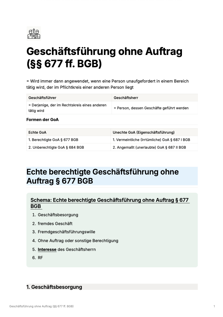 Geschäftsführung ohne Auftrag (GoA) - KOSTENLOSE Übersicht - Study law with Angie