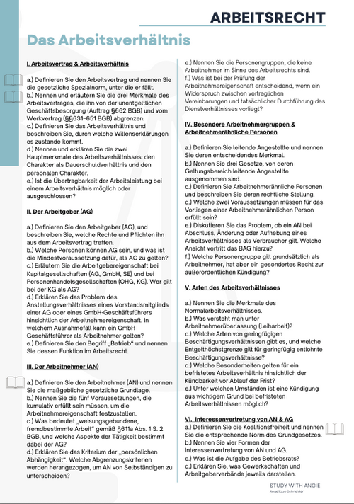 Arbeitsrecht - WORKBOOK - Study law with Angie