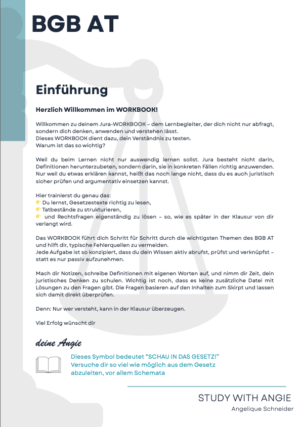 BGB AT - WORKBOOK - Study law with Angie