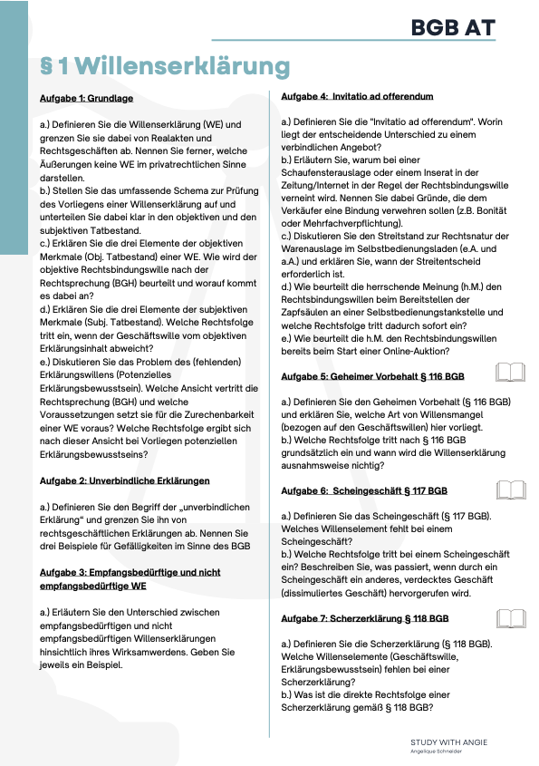 BGB AT - WORKBOOK - Study law with Angie