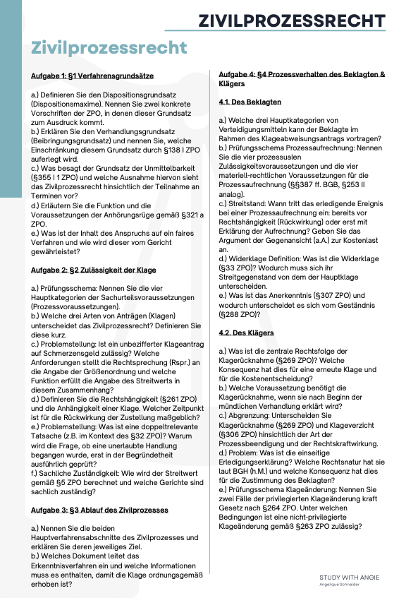 Zivilprozessrecht - Workbook - Study law with Angie