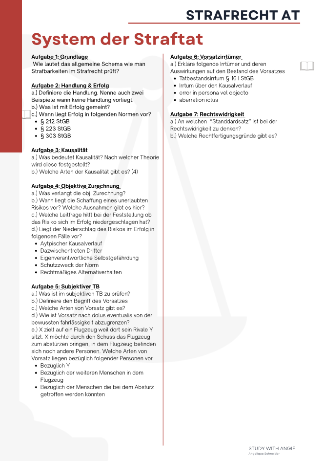 Strafrecht AT - Skript & Workbook - Study law with Angie