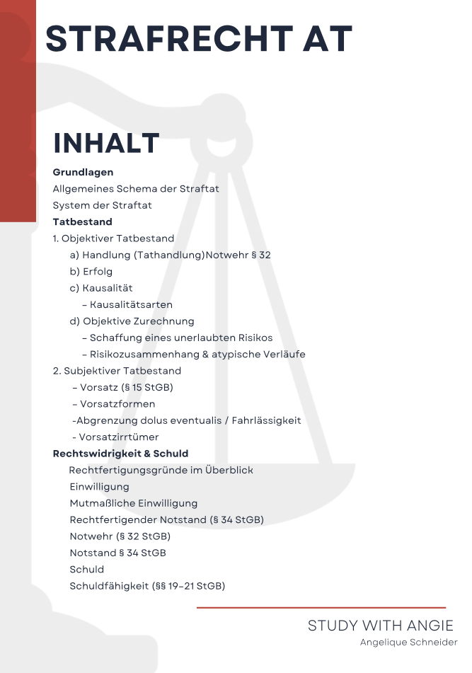Strafrecht AT - Skript & Workbook - Study law with Angie