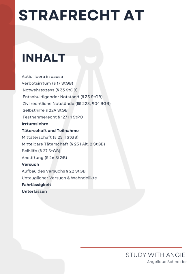 Strafrecht AT - Skript & Workbook - Study law with Angie