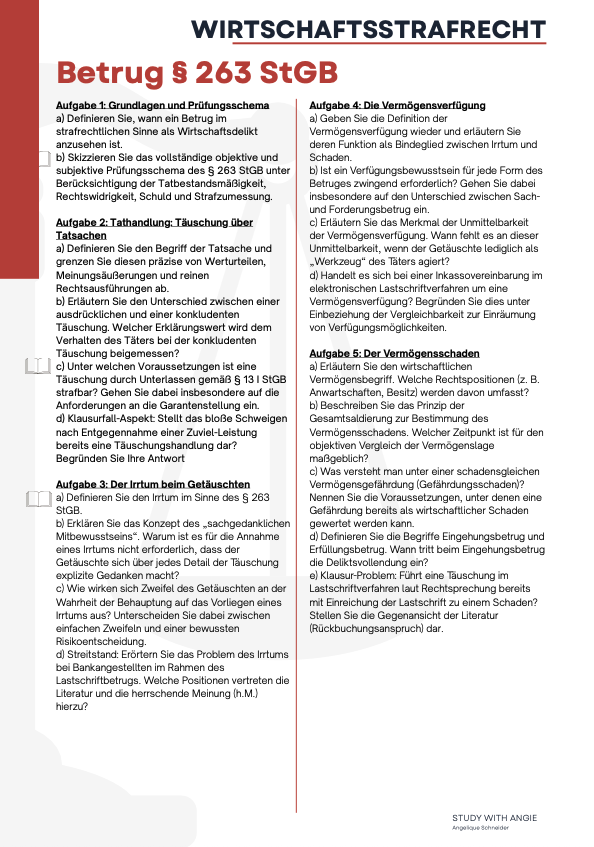 Wirtschaftsstrafrecht - Skript & Workbook - Study law with Angie