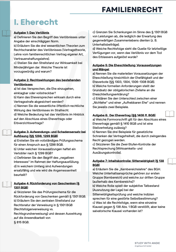 Familienrecht - Skript & Workbook - Study law with Angie