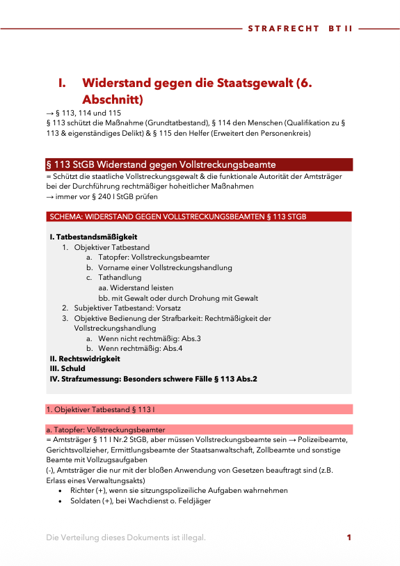 Strafrecht BT II - SKRIPT - Study law with Angie