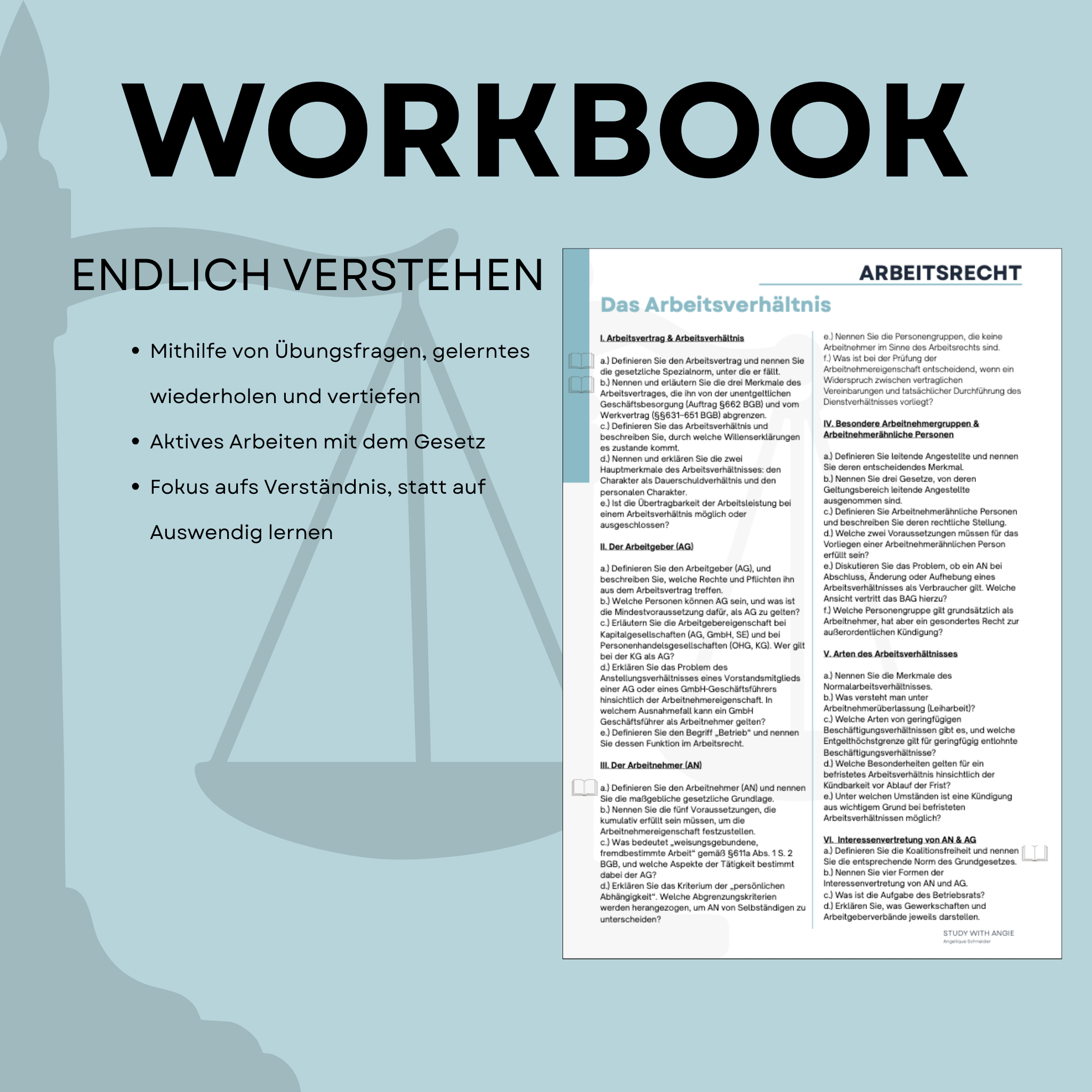 Arbeitsrecht - WORKBOOK - Study law with Angie