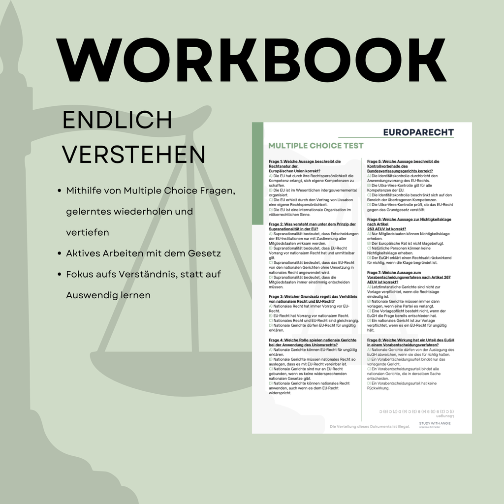 Europarecht - WORKBOOK (MC) - Study law with Angie